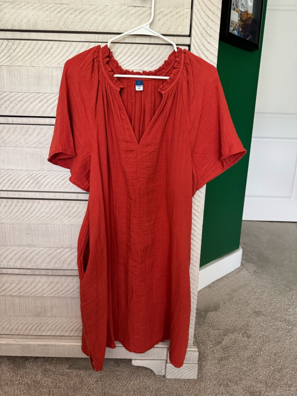 Old Navy Rust Orange Gauze Dress with Ruffle Neck